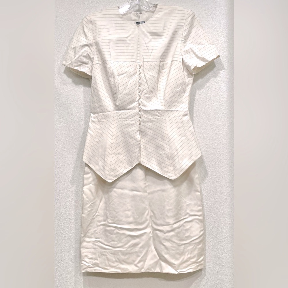 NWOT Vintage TRAVILLA White Geometric Striped Layered Size 8 Knee Length Dress